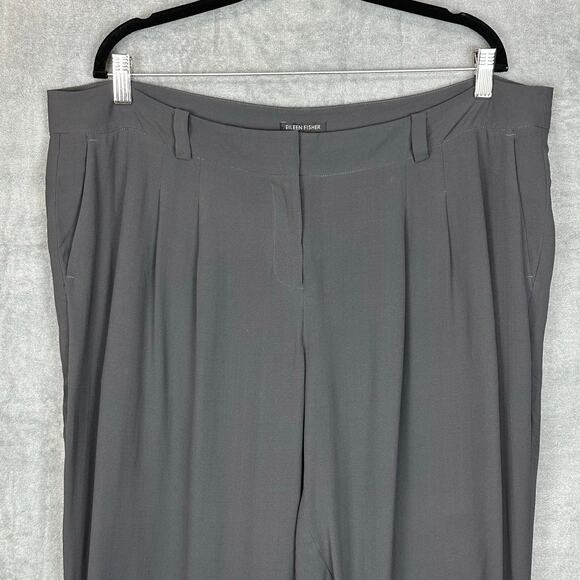 Eileen Fisher Pants Womens Extra Large Gray 100% Silk Crop Neutral Minimalist - Picture 2 of 15